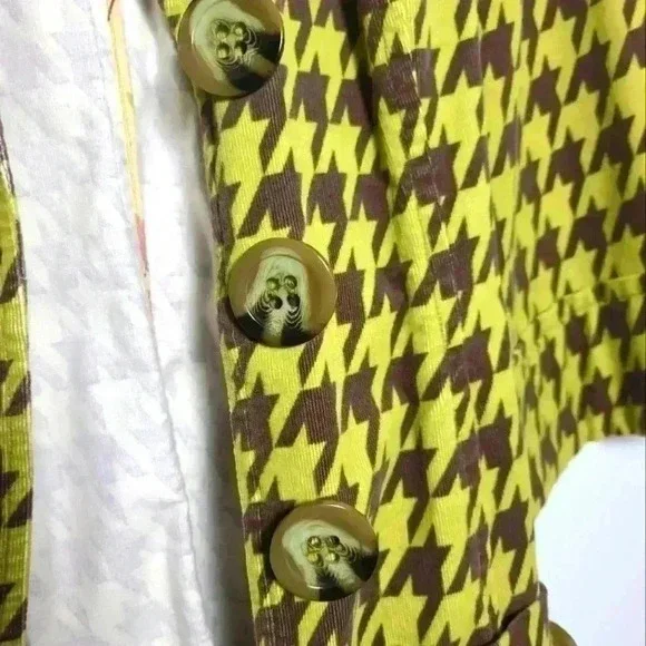 Ivy Jane RARE Vintage Houndstooth Coat In Muted Lime & Earth Brown With Belt XS